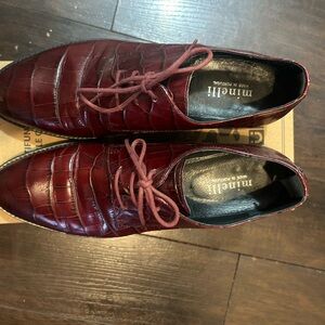 Minelli Men's Croc-Embossed Burgundy Leather Derby Shoes